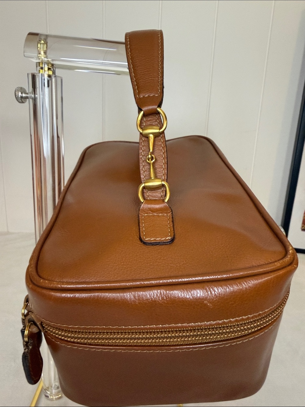 Vintage Gucci Horsebit Leather Train Case Vanity Cosmetic Bag Brown Italy - Picture 3 of 12